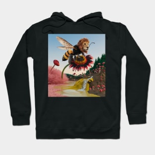 AI generated lion bee on daisy Hoodie